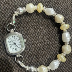 Swap Ladies Watch Quartz Japan Movement Pearl Like Bead