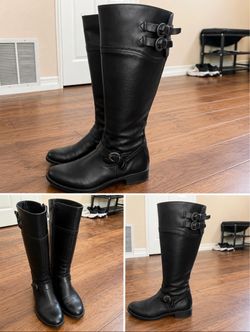 Black Leather Knee-High Riding Boots size 8