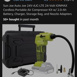 Brand New sun Joe Tire Compressor Comes With Carrying Case Battery Charger Adapter And Manual 