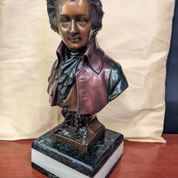 Mozart Bust Cast Iron On Marble 