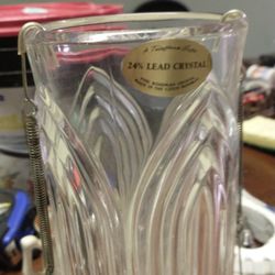 Bohemian Lead Crystal Candle Holder w/ Brass Base & Arched Panel Design made in Czech Republic