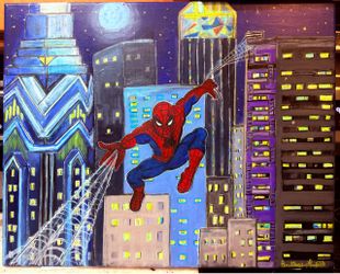 Spider-Man City Skyline Original Acrylic Painting