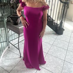 Off Shoulder Long Hot Pink Dress Size 12
