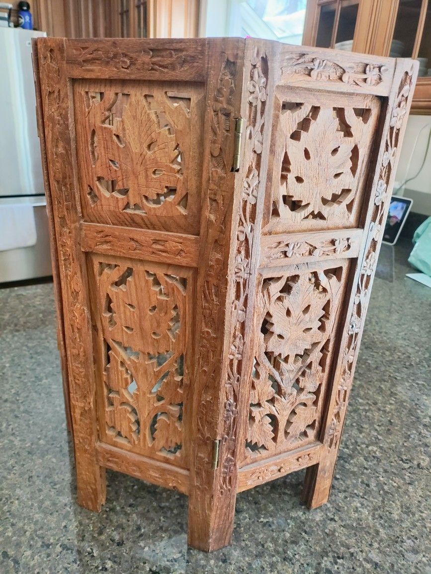 Beautiful Vintage Carved Wood Side Table Base - Foldable