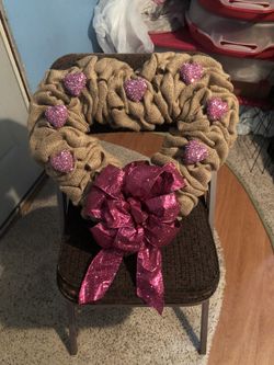 Valentines Heart Shaped Burlap Wreath