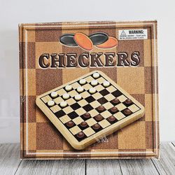 8"×8" Hardwood Checkers Board with 24 Wooden Playing Pieces By Bath & Body Works.

Pre-owned in excellent condition. No chips or cracks. Board and pie