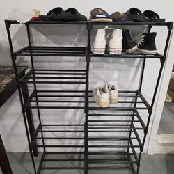 Black 6 Tier Double Column Shoe Rack