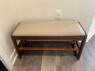 Mid-Century Modern Upholstered Bench with Shoe Rack