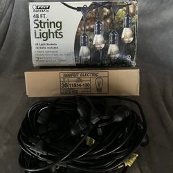 48 Foot String Lights 24 Light Sockets 36 Bulbs Included Outdoor Weather Proof Heavy Duty Cord 💡 