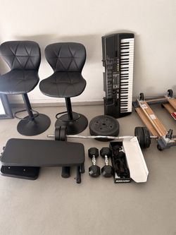 Everything must go, weights, Christmas tree, mirrors, barstools and more