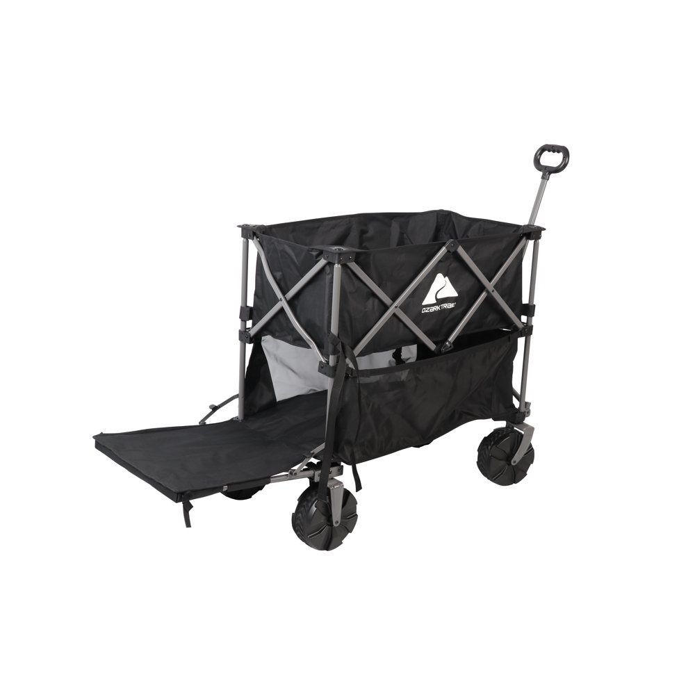 Ozark Trail Double Decker Folding Wagon with Extension Handle, Black
