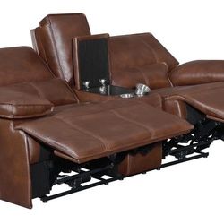 New Top Grain Real Leather Loveseat With Power Recliners