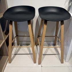 Pair of Black Counter Stools — Wood Legs