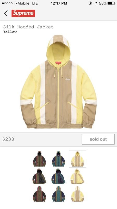 Supreme Silk Hooded Jacket Yellow Size L