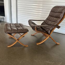Vintage Siesta Leather Lounge Chair Ottoman 