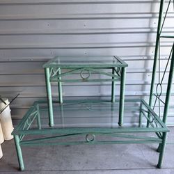 Three Piece Turquoise And Glass Table Set