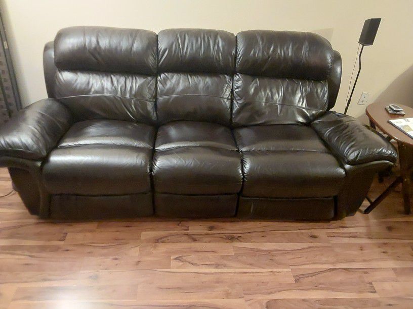 Chocolate Brown Leather Sofa and Recliner Chair