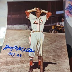 Signed 8x10  HARRY "the Hat" WALKER  St. Louis Cardinals Autographed w/ stats COA