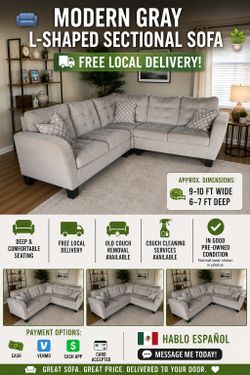 💥 FLASH SALE! 🛋️ Modern Gray Sectional Sofa • FREE Local Delivery 🚚