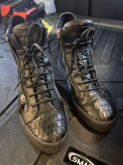 Giuseppe Zanotti Metallic Croc Embossed Leather High Top Sneakers Size 42