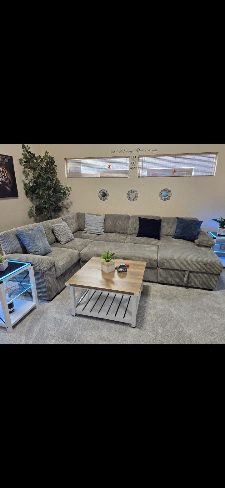 Eugene corduroy sectional with storage 