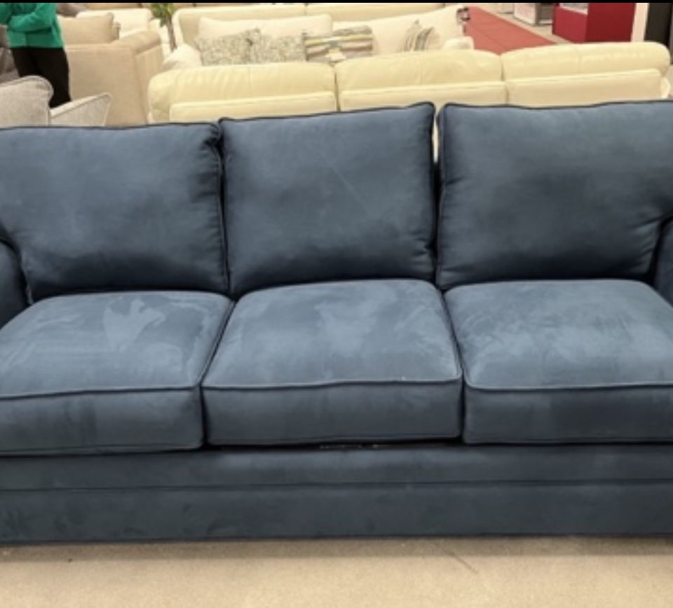 New Blue Plush Sofa Pullout Queen Bed