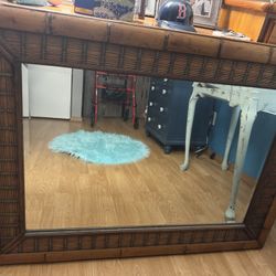 Beautiful, Vintage Rattan And Bamboo Mirror