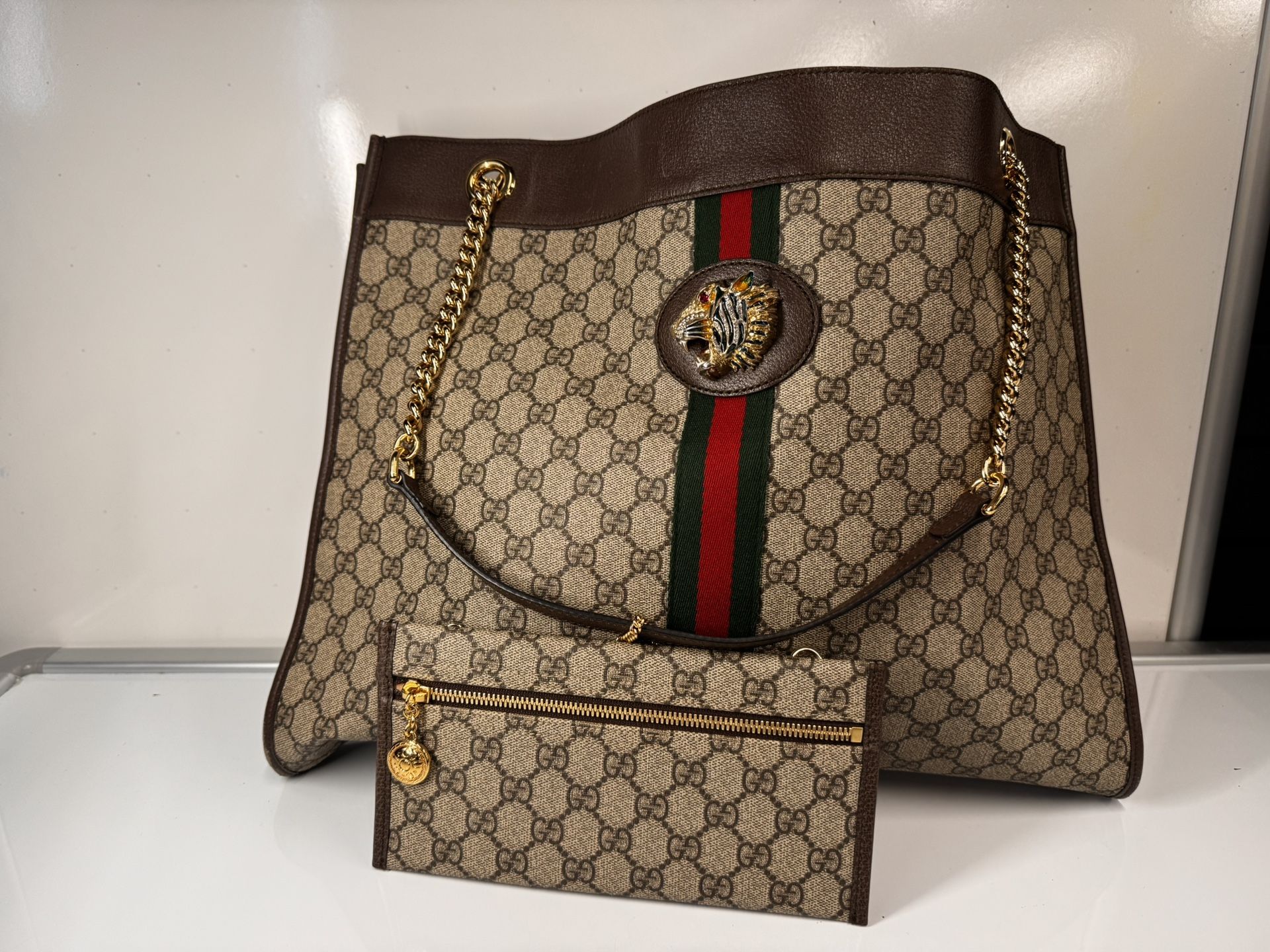 Brown Original GG Supreme Canvas Web Rajah Tote Large