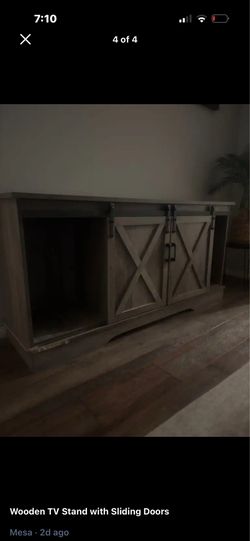 Wooden TV Stand with Sliding Barn Doors