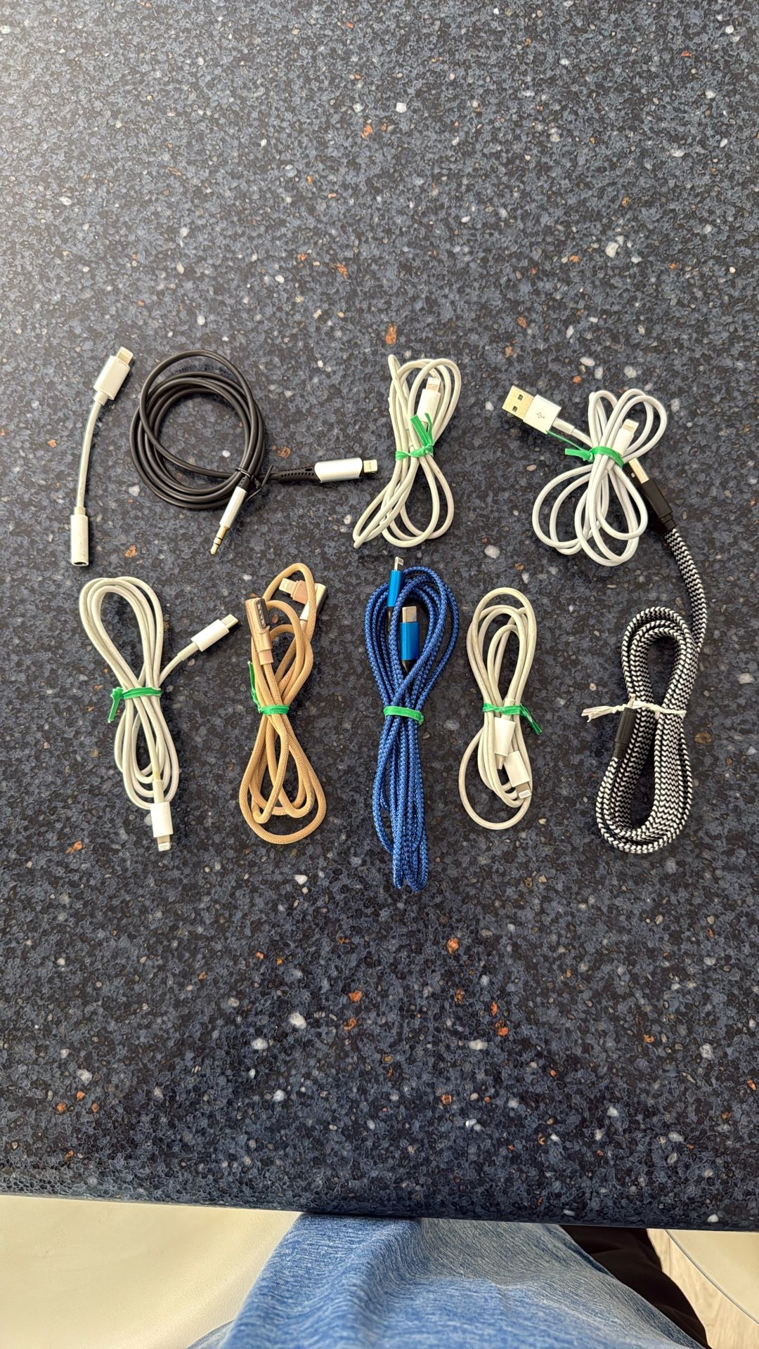 Lot of 9 Pieces. Lightning Cables and AUX Adapter for Apple iPhone