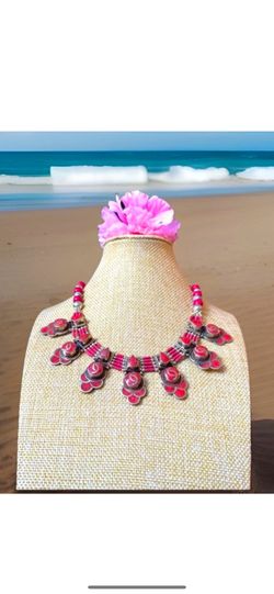 Stunning & Vintage Handcrafted Ethnic indo/tibet tribal silver necklace set in inlay coral stone 18”inch & 122grams
