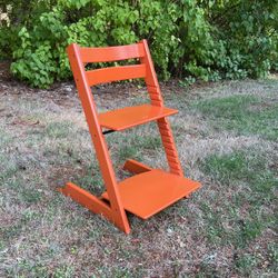 Stokke Tripp Trapp Chair Highchair Orange Wood Adjustable Seat