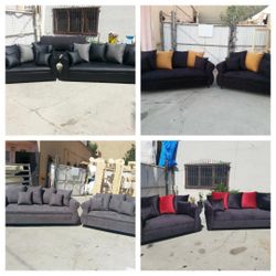 Brand NEW  Couches Set 2pcs. Black LEATHER And  Grey, Black Yellow, Charcoal, Black and RED Faux Sofas 2pcs 