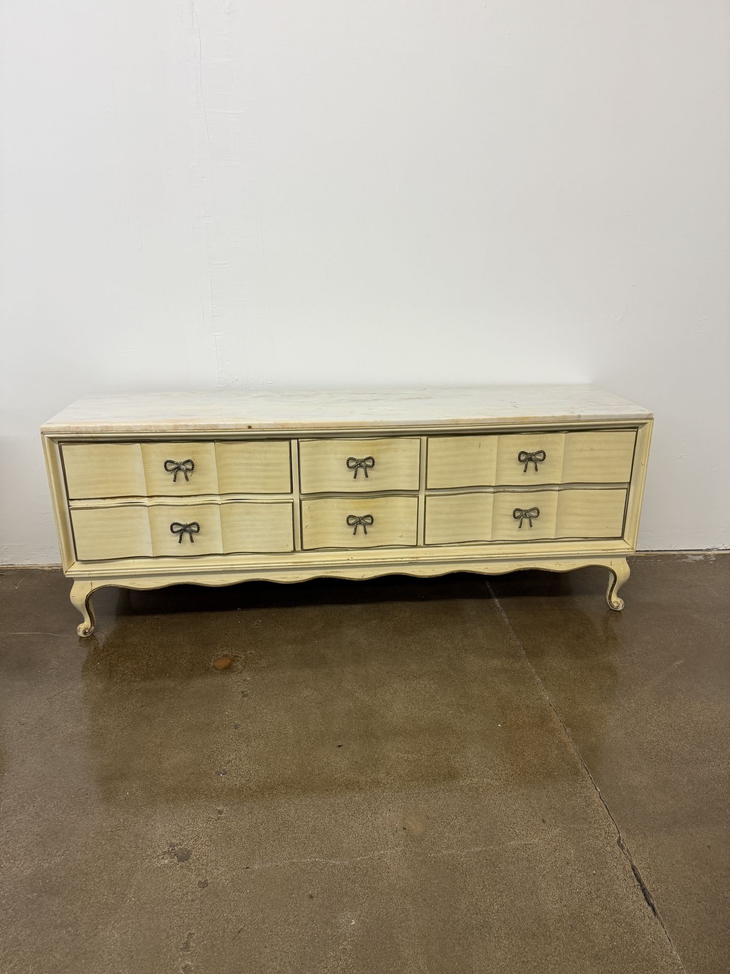 Vintage Bow Marble Top Dresser 