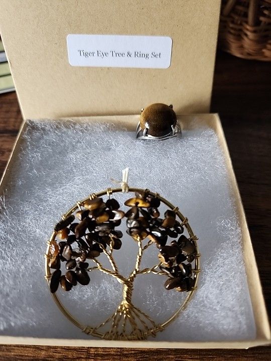 Tigers Eye Pendant And Ring Set