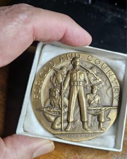 BRONZE SOLID MEDAL VINTAGE 1950 WITH BOX IN NORWALK