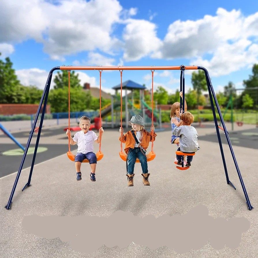 Swing Set Metal Backyard Playground with 2 Seats with 1 Seesaw Play Set 440lbs Capacity