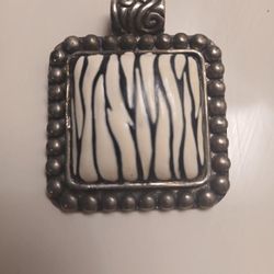 Silpada Sterling Silver Square Zebra Design Pendant Charm