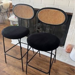 Rattan Bar Stools Mid Century (Pair)