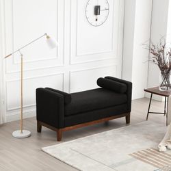 53" Black Boucle Modern Bench / Ottoman (Bedroom / Entryway / Living Room) w/ Wood Edging & Legs [NEW]  **Retails for $300+ <Assembly Req>