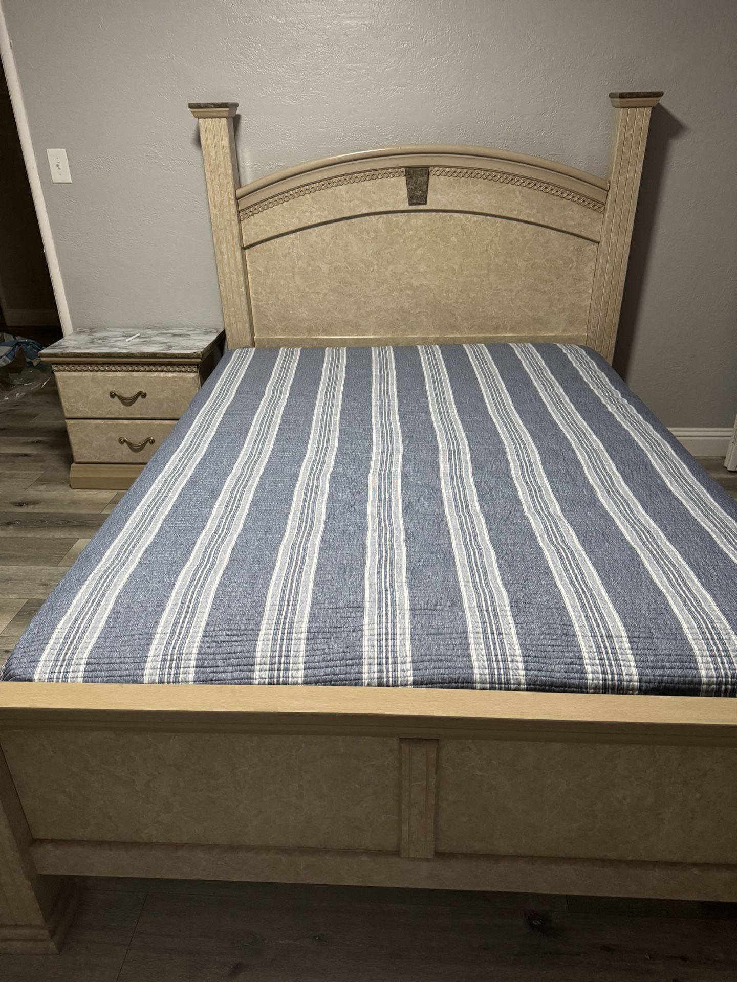 Queen Bed Frame With Base And Bed Side Table