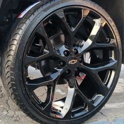 26" 26x10 Chevy Silverado GMC Sierra Glossy BLACK Wheels & Tires Suburban Escalade Tahoe Yukon Rims Rines Setof4..FINANCING 