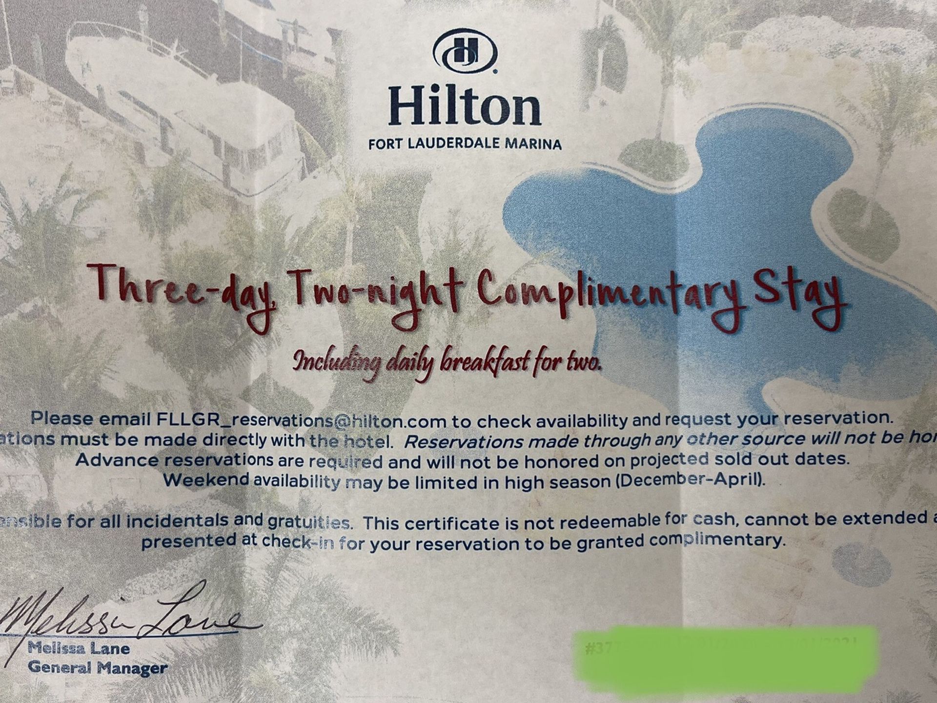Hilton Fort Lauderdale Marina - 3 Day 2 Night Hotel Certificate