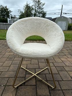 White Faux Fur Accent Chair Gold Legs vanity chair