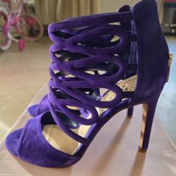 Vince Camuto Kirsi Dress Sandal Purple Suede High Heel Cage Cut-Out Size 6