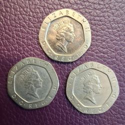 Queen Elizabeth II Twenty Pence Coins Collectable, 3 Coins