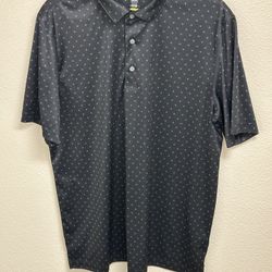 Greg Norman Polo Shirt Mens Size Large Black Geometric Shark Golf Short Sleeve