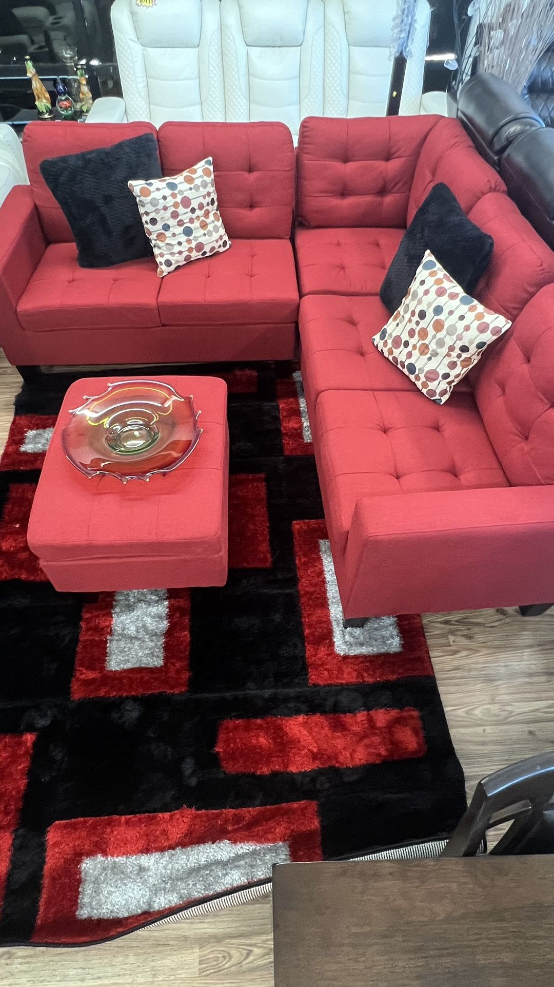 Red Sectional With Ottoman $699