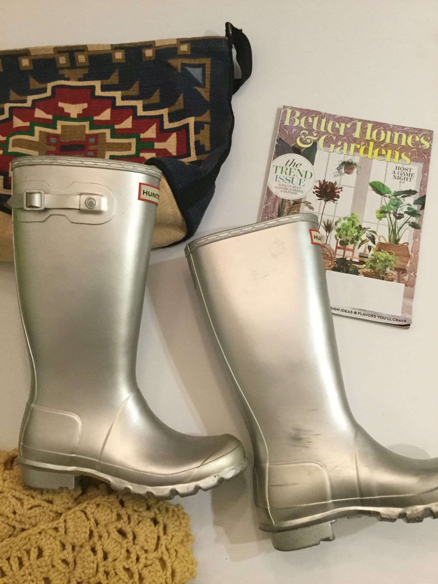 Silver hunter rain boots size 6