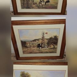 19 x 23 Pastoral Cow farm scene - 3 Framed 